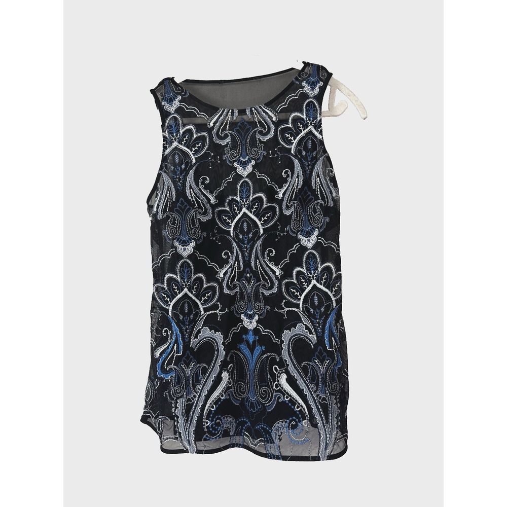 Womens Y2K Fairy Grunge Whimsigoth Mesh Lace Tank Top Small Sheer Embroidered